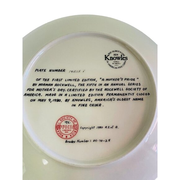 Norman Rockwell Mothers Day Plate 1980 A Mothers Pride Knowles Fine China Limite - Picture 7 of 8